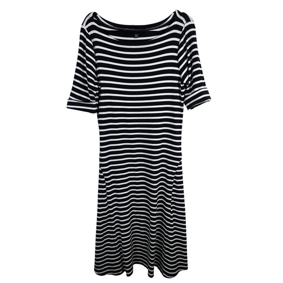 Lauren Ralph Lauren Dresses & Skirts - Lauren Ralph Lauren Black White Stripe Stretch Knit A-Line Midi Dress Size XL